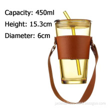 Creative glass sippy cup Simple atmosphere Large capacity High appearance level coffee cup Easy to lift the rope cup
